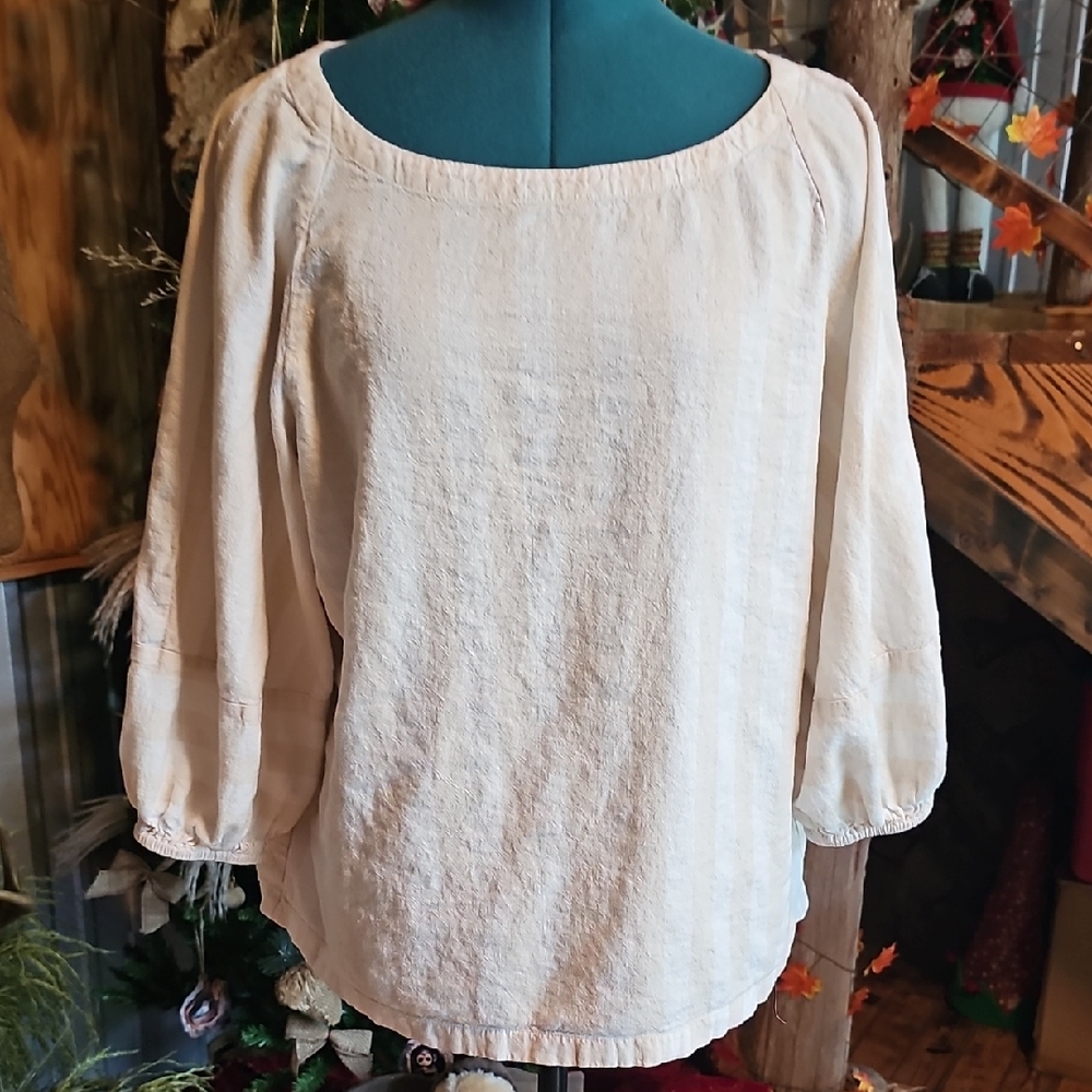 LOFT Cream Scoop-Neck Linen Blend Blouse